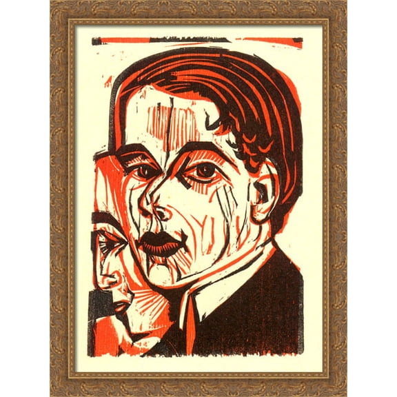 Man's Head. Self-portrait 28x36 Large Gold Ornate Wood Framed Canvas Art by Ernst Ludwig Kirchner