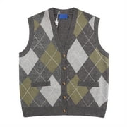 Man's Knit Sweater Sleeveless Vest Vintage Pattern V-Neck Tank Tops Sweater (M, Gray)