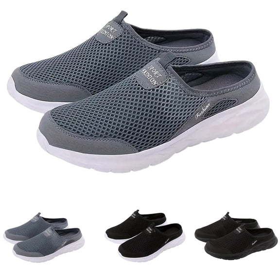 Man's Knitting Platform Mules Sneakers Orthopedic Slip on Lightweight Breathable Wedge Slipper Backless Summer Outdoor Non Slip Walking Shoes Grey Size 10