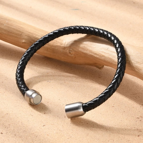 Man's Leather Cord Bracelets with 304 Stainless Steel Magnetic Clasps Black 8-1/4 inch(21cm) 6mm