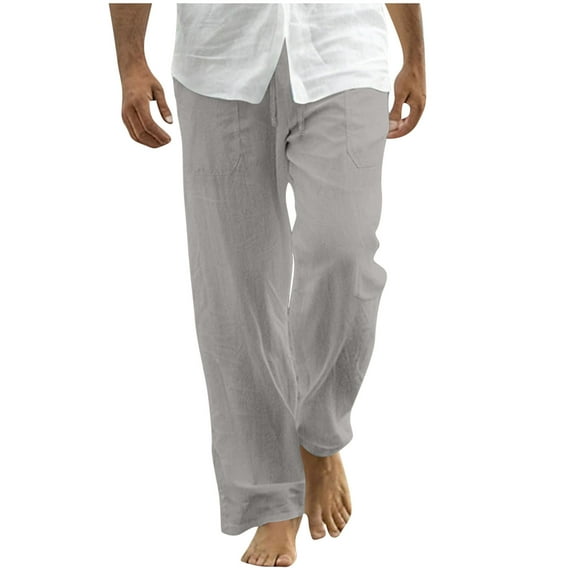 Man's Plus Size Casual Pants Loose Straight Leg Drawstring Sweatpants Lightweight Trendy Trousers Beach Vacation Outdoor (L, Gray)