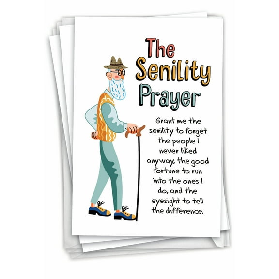 NobleWorks Pack of 3 Funny Birthday Greeting Cards w/ Envelopes, 1x3 Designs, for Men, Man's Senility Prayer C9348BDG-C3x1