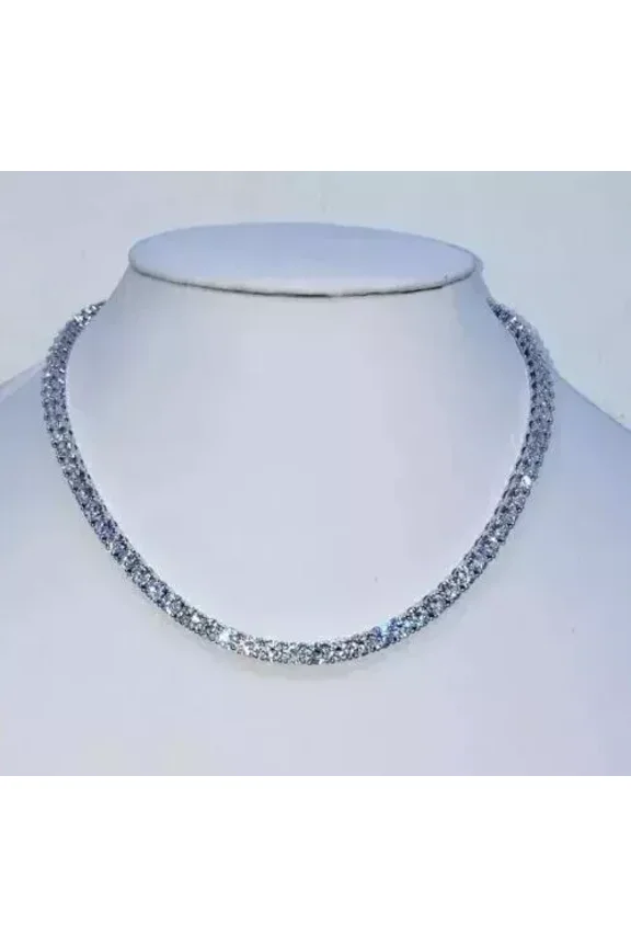 Man's Tennis Necklace 14K White Gold Over 15Ct Round Cut Lab Created Diamond 4MM