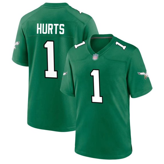 Man's V-Neck Jalen #1 Hurts Classic Tee Game Shirt Jersey Uniform Green01-M