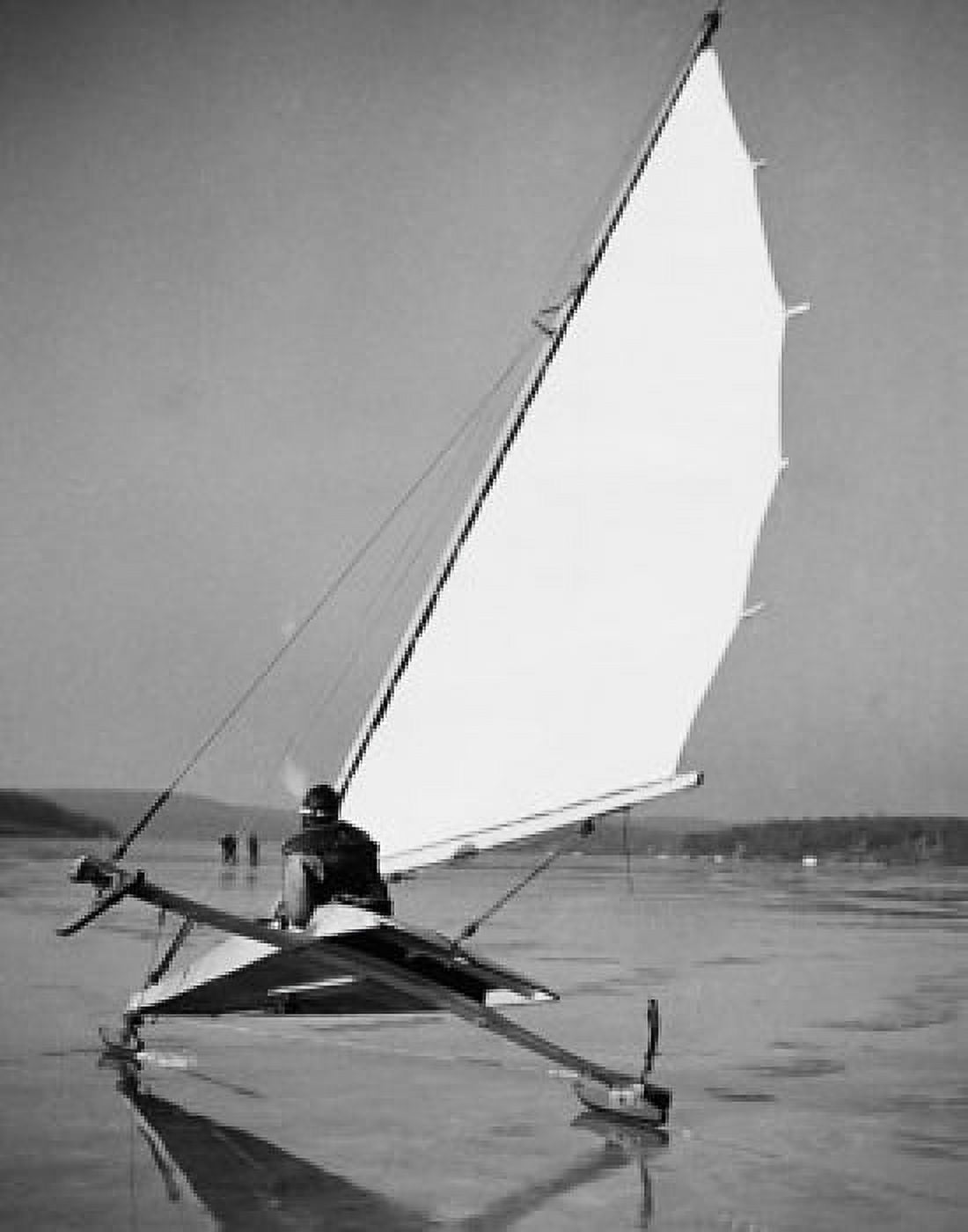 Man sailing an ice boat on a frozen lake Canvas Art - (24 x 36)