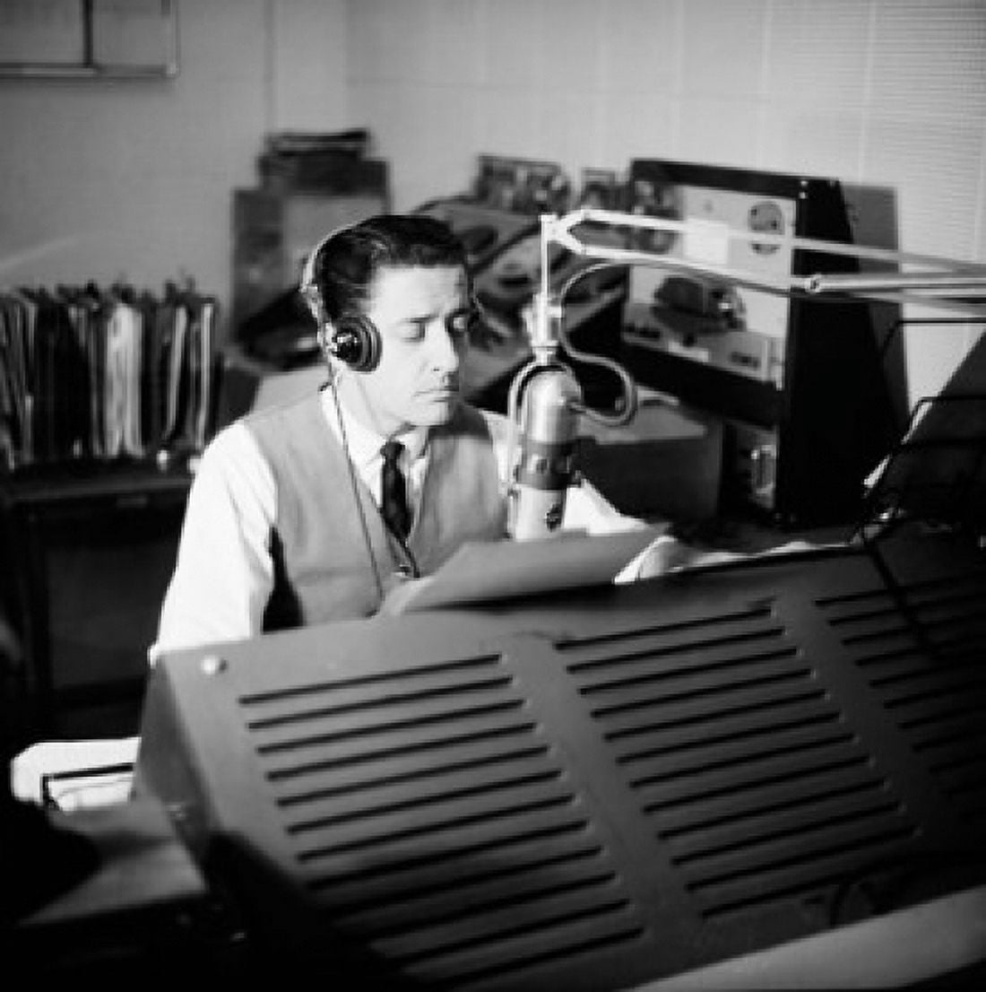 Man sitting in radio station Canvas Art - (18 x 24)