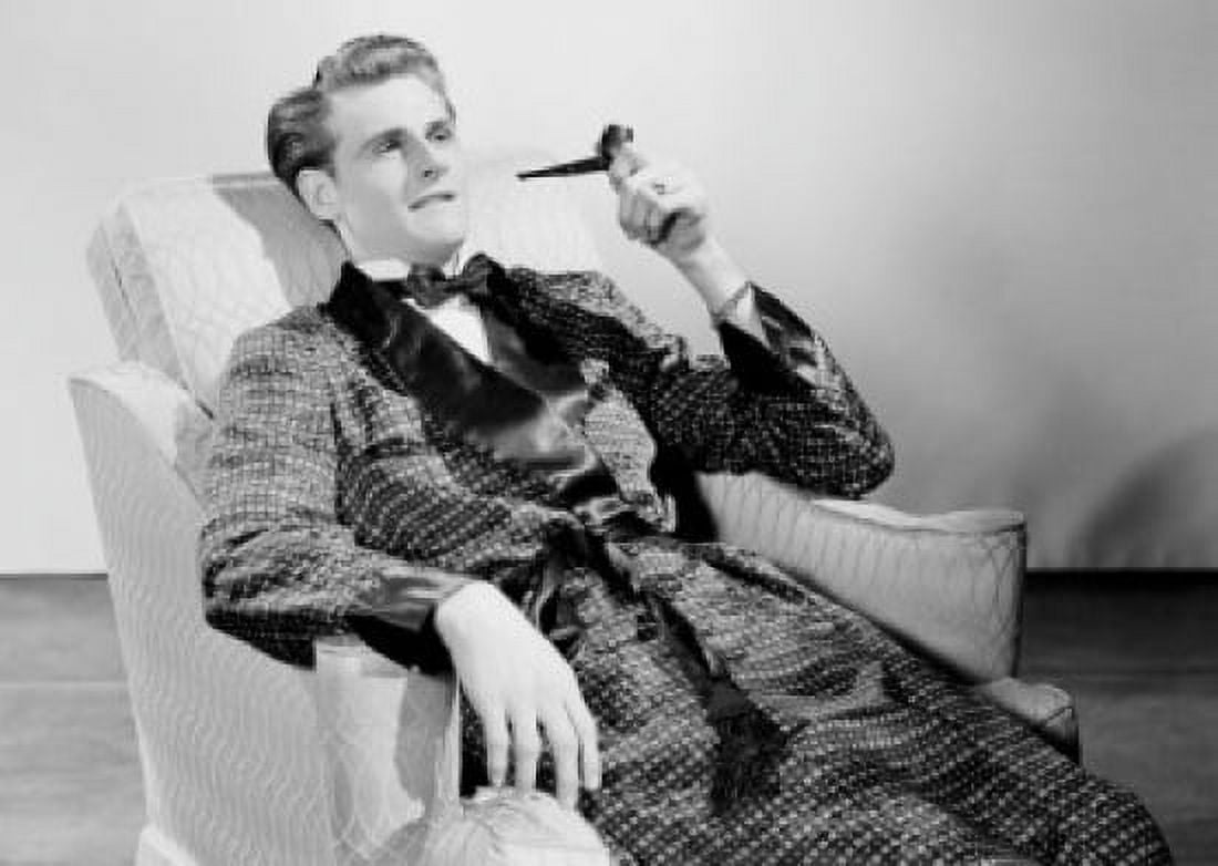Man smoking pipe in armchair Canvas Art - (24 x 36)
