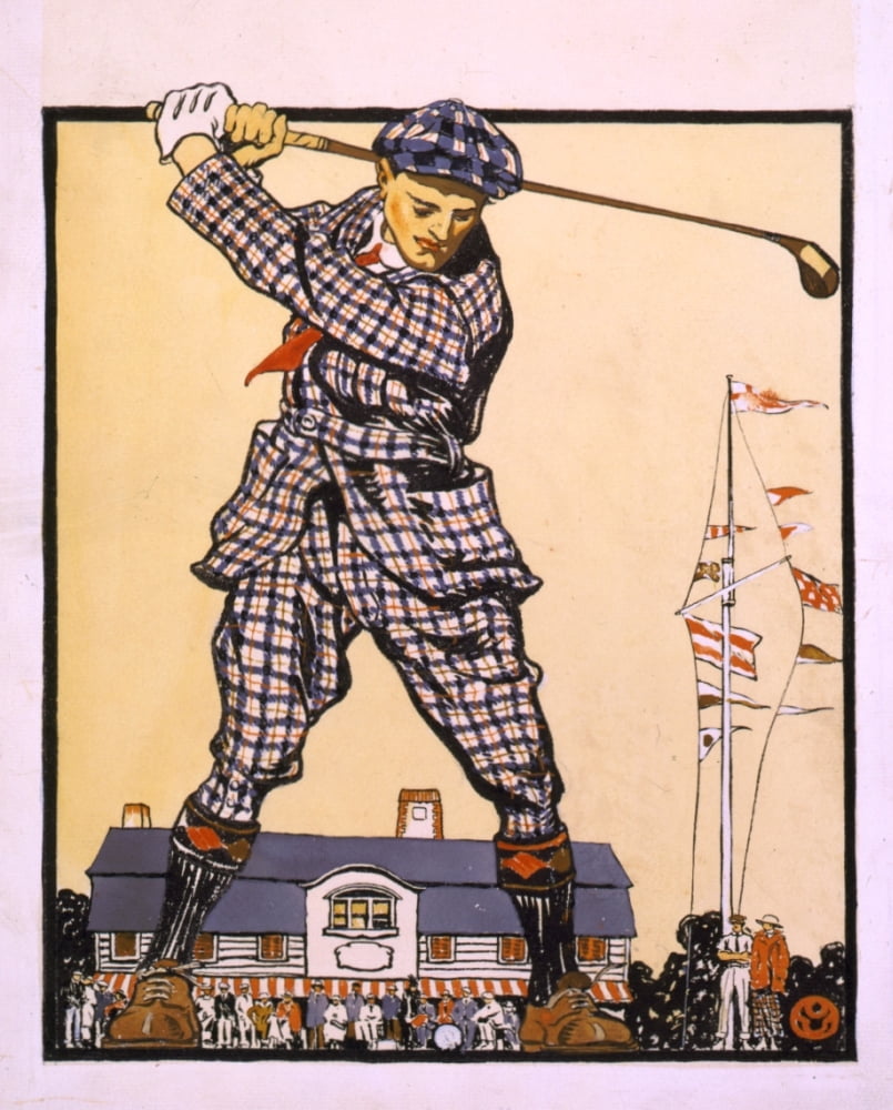 Man swinging a golf club 1915 Canvas Art - Edward Penfield (18 x 24)