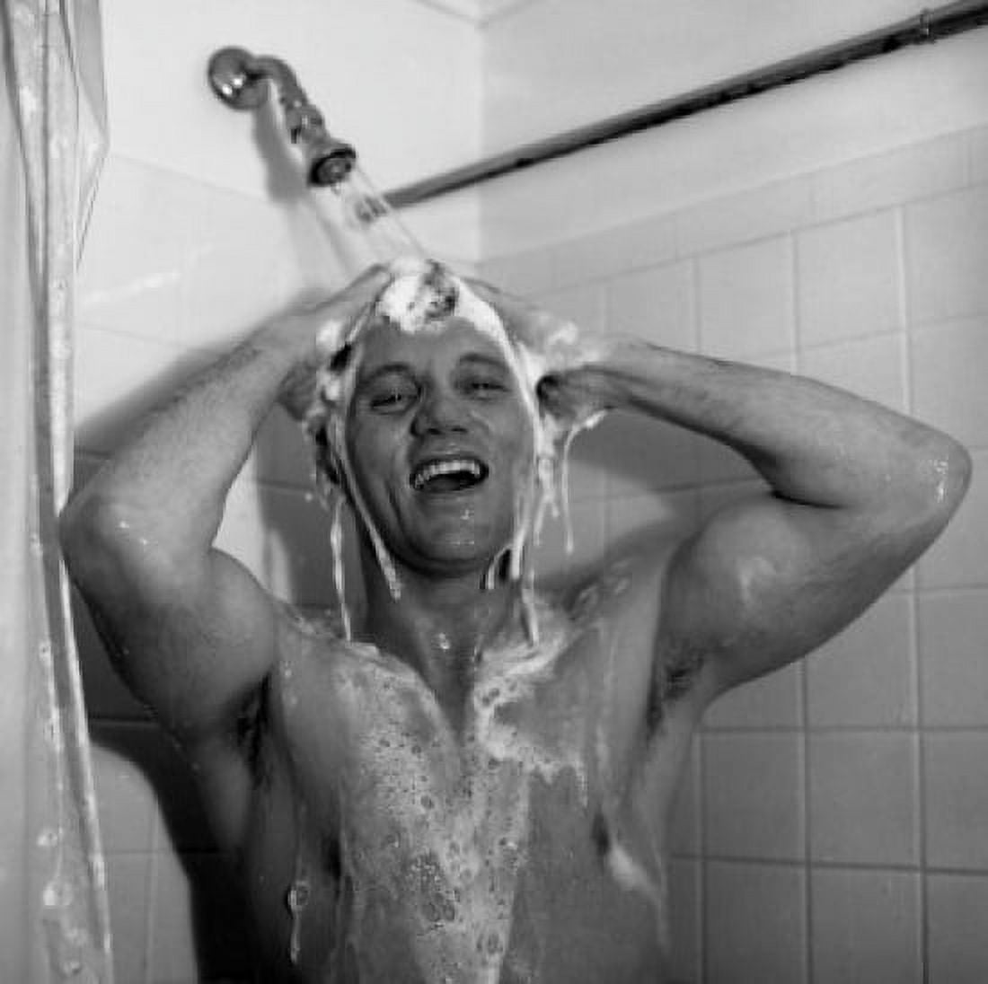 Man taking shower and laughing Canvas Art - (18 x 24)