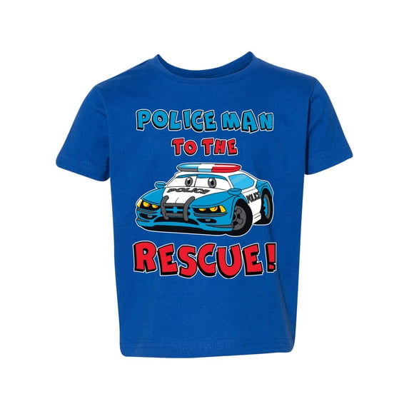 Man to the Rescue with Cop Car Future Cars and Trucks Toddler Crew Graphic T-Shirt, Royal, 4T