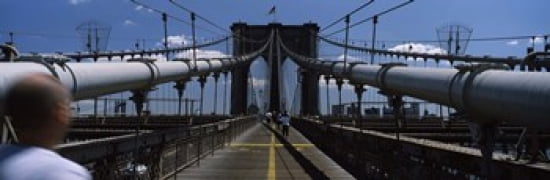 Man walking on a bridge Brooklyn Bridge Brooklyn New York City New York State USA Canvas Art - Panoramic Images (36 x 12)
