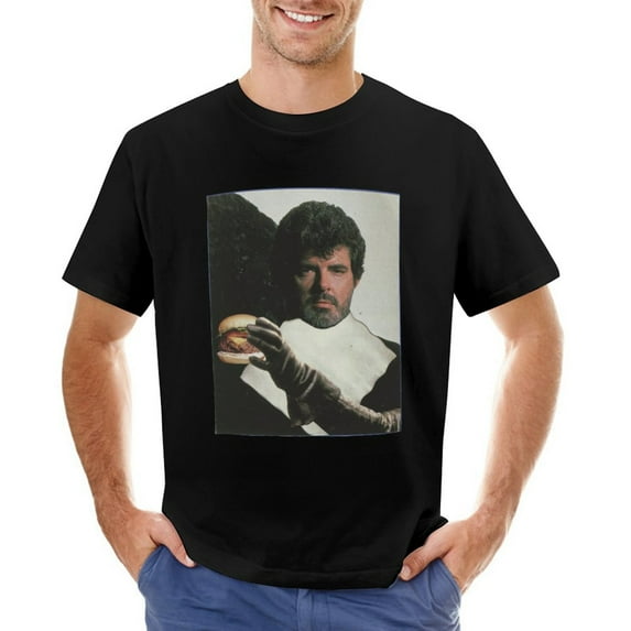 Man with Burger Men’s Graphic T-shirt Vintage Short Sleeve Sport Tee Black M