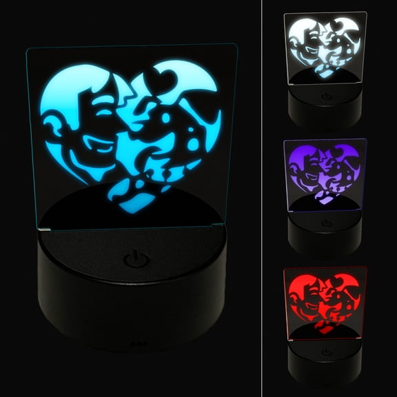 Man with Dog Puppy Pet in Heart LED Night Light Sign 3D Illusion Desk Nightstand Lamp