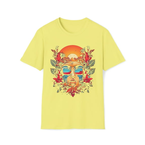 Man with Glasses in the Sun Unisex Softstyle T-Shirt Boho Dream Trippy