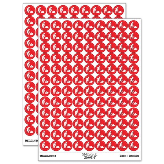 Man with Shovel Construction Zone Sign 200+ Round Stickers - Red - Matte Finish - 0.50" Size