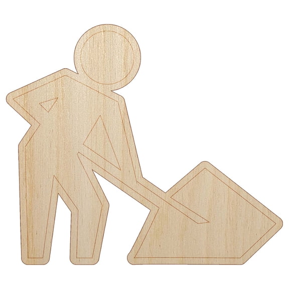 Man with Shovel Construction Zone Sign Wood Shape Unfinished Piece Cutout Craft DIY Projects - 4.70 Inch Size - 1/4 Inch Thick