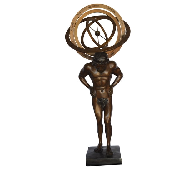 Man with Sundial on his Back Bronze Statue - Size: 14"L x 12"W x 35"H.