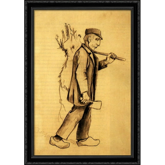 Man with a Sack of Wood 28x40 Large Black Ornate Wood Framed Canvas Art by Vincent van Gogh