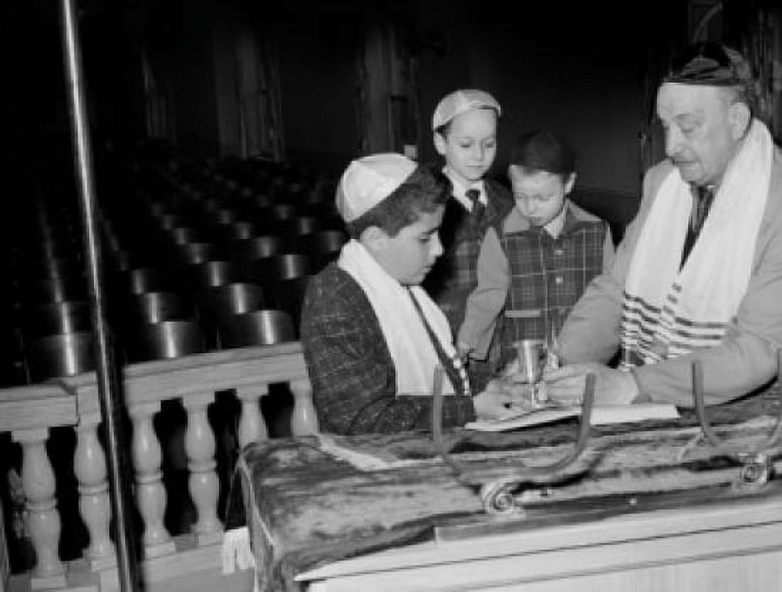 Man with boys praying in synagogue Canvas Art - (24 x 36)