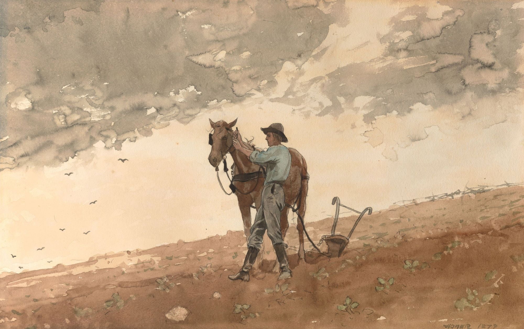 Man with plow horse Canvas Art - Winslow Homer (18 x 24)