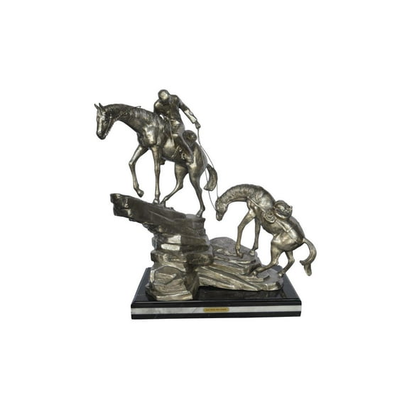 Nifao Man with Two Horses Silver Finish Bronze Statue - Size: 25"L x 13"W x 26"H