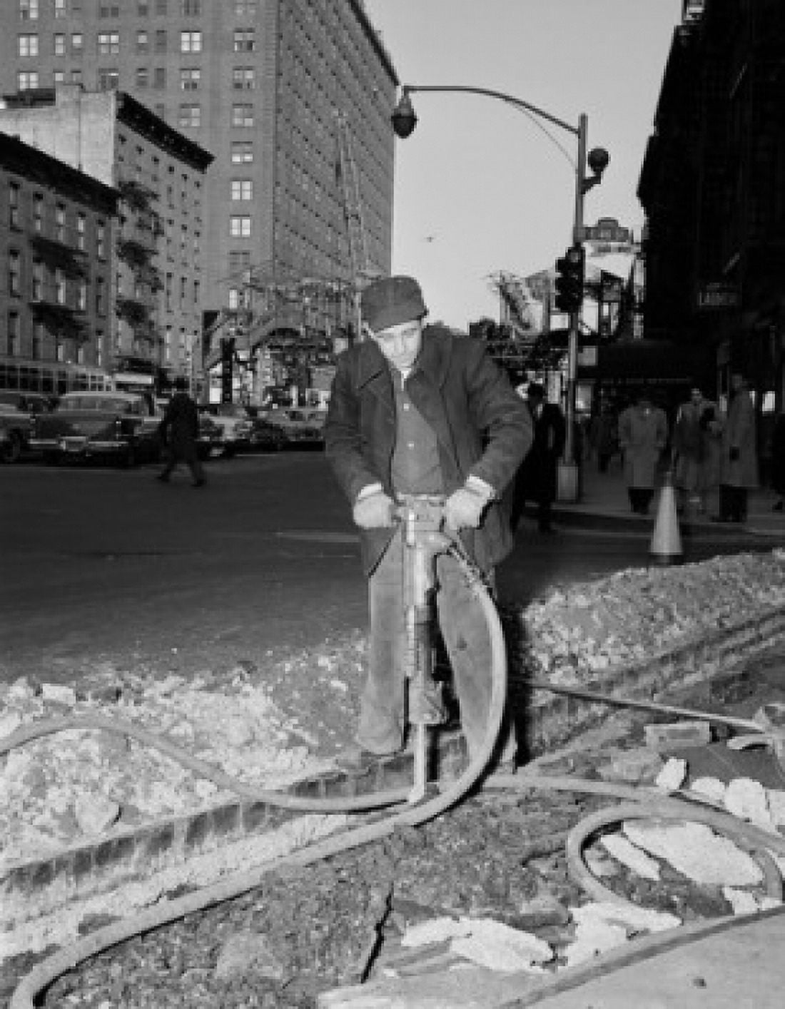 Man working with jackhammer in street Canvas Art - (24 x 36)
