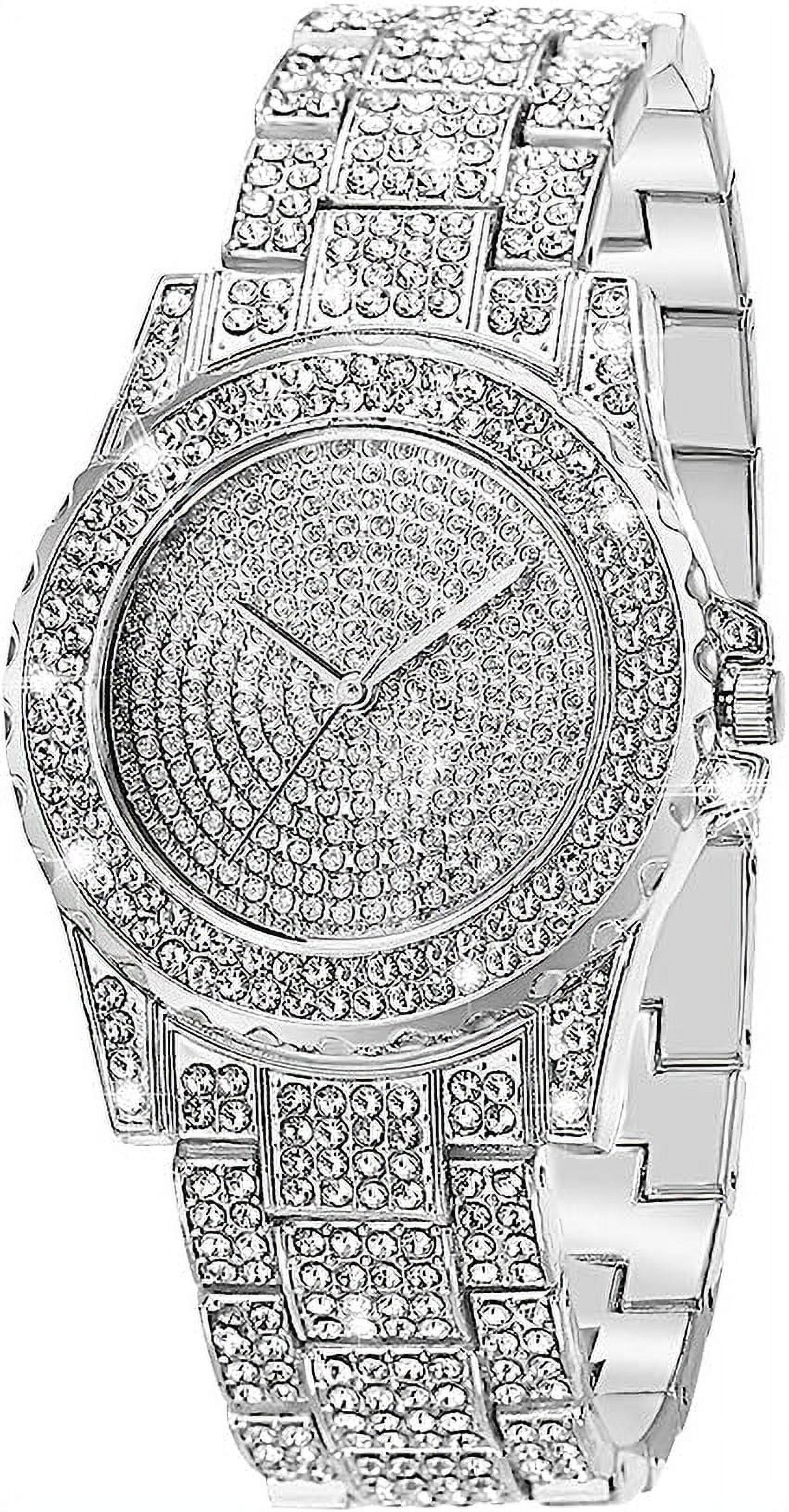 ManChDa Diamond Watch Silver Watch for Women Men Rhinestone Watches Ice Out Watch Full Diamonds Watch Quartz Crystal Stainless Steel Gold Watch Women Men Wrist Watch Walmart