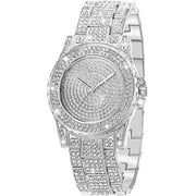 ManChDa Iced Out Watch with Quartz Movement Watches for Women Stainless Steel Full Diamonds Silver