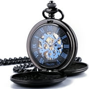 ManChDa Mechanical Pocket Watches Roman Numerals Dial Skeleton Pocket Watches with Box and Chains for Men