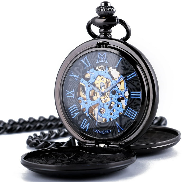 ManChDa Antique Wind Mechanical Pocket Watch with Roman Numerals Skeleton Dial Chains and Gift Box for Men Walmart