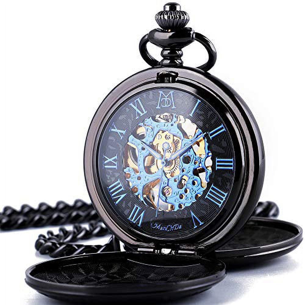 ManChDa Mechanical Roman Numerals Dial Skeleton Pocket Watches