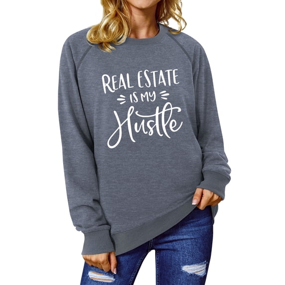ManHanLi Women Letter Print Crew Neck Long Sleeve Sweatshirt