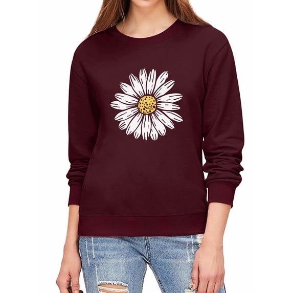 ManHanLi Women Sunflower Daisy Print Crew Neck Ribbed Cuffs Long Sleeve Sweatshirt