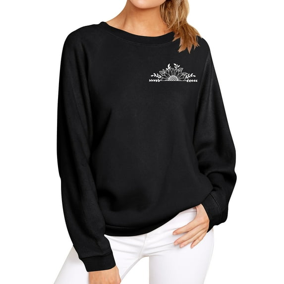 ManHanLi Women Sunflower Leaf Print Crew Neck Long Sleeve Ribbed Cuffs Sweatshirt