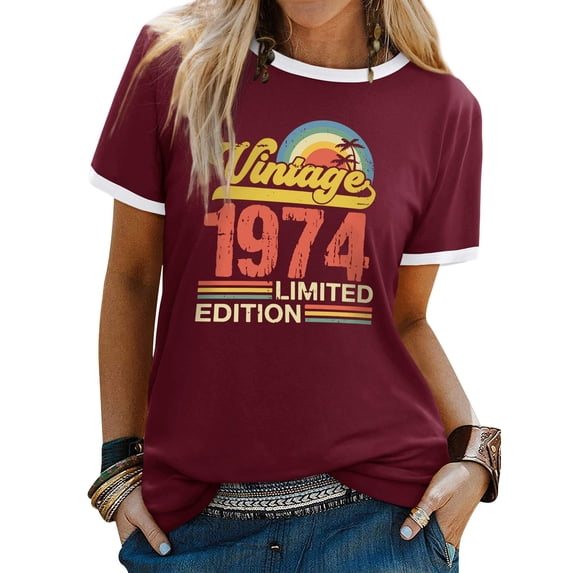 ManHanLi Women Vintage 1974 Limited Edition Shirt Crewneck Tee 50th Birthday Gifts Tops