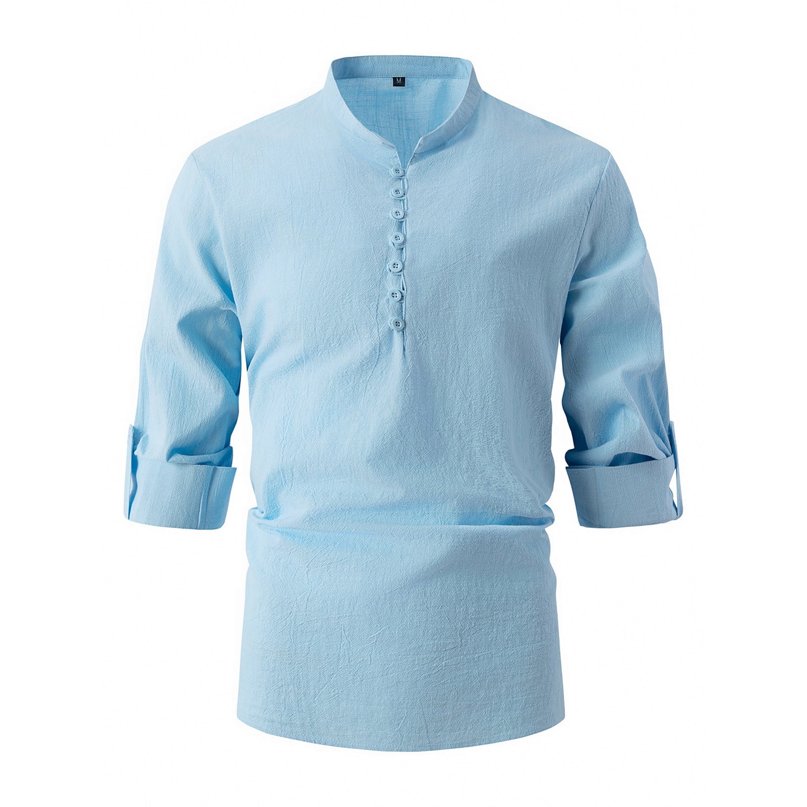 ManTuo Linen Shirts for Men Big and Tall Men's Cotton and Linen Stand ...