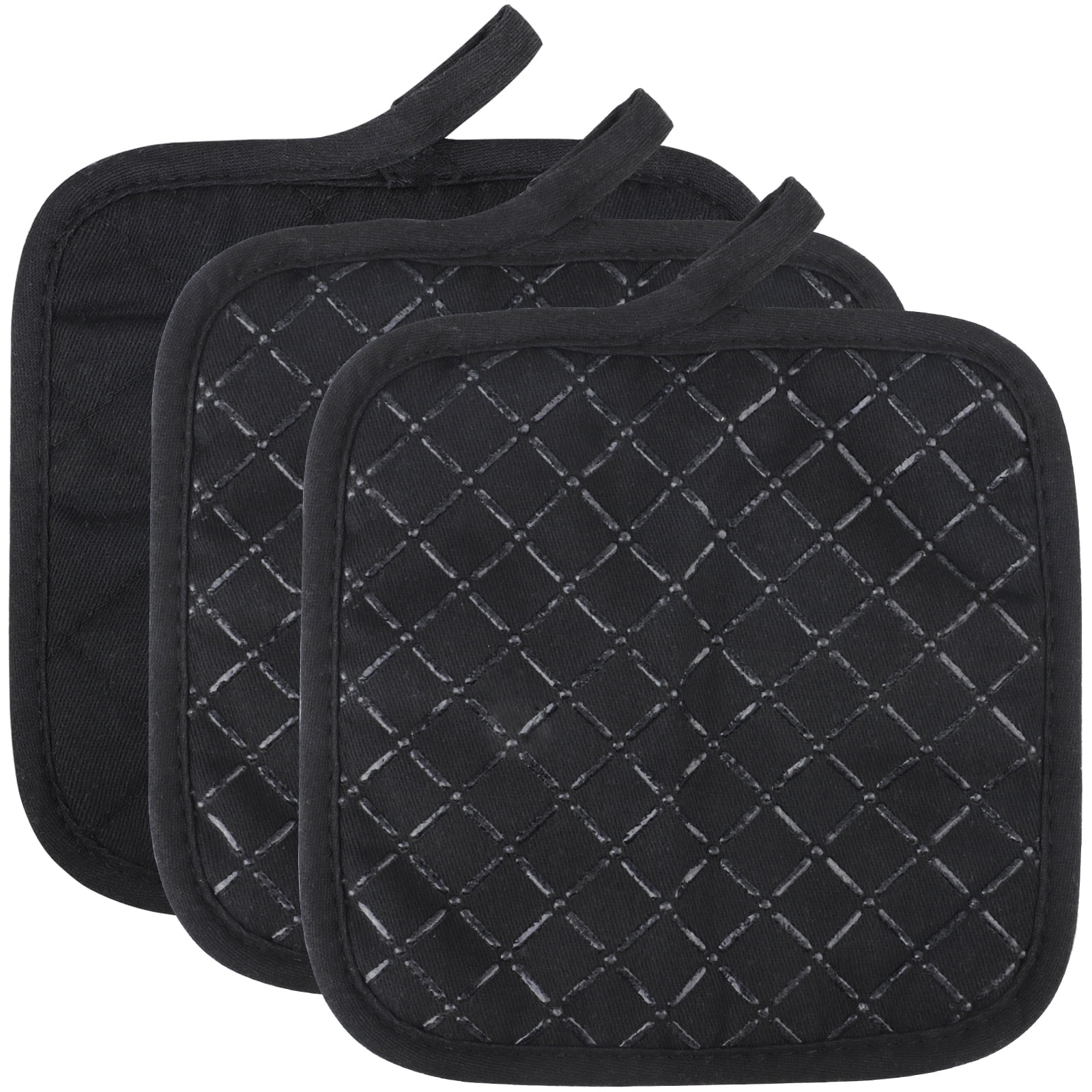 ManYmbyan Pot Holders Silicone Hot Pads for Kitchen Cooking Baking Heat-Resistant Non-Slip 3pcs Black