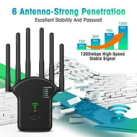 ManYmbyan WiFi Extender Signal Booster for Home, Dual Band 5GHz/2.4GHz Wireless Signal Booster & Repeater Up to 1200Mbps Speed, Cover up to 10764 sq. ft, 1 Pack, Black