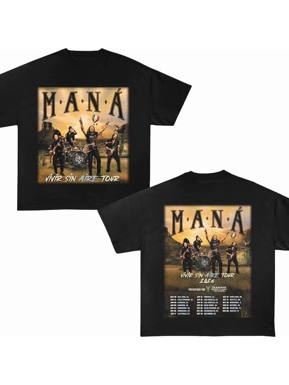 Mana Band Tour 2026 Shirt, Maná Vivir Sin Aire Tour 2026 T-Shirt For Fan,Black Color,Size L
