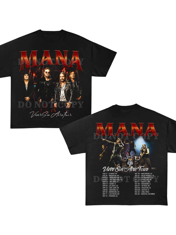 Mana Vivir Sin Aire Tour 2026 T-Shirt, Maná Rock Band Concert Tee,Black Color,Size M