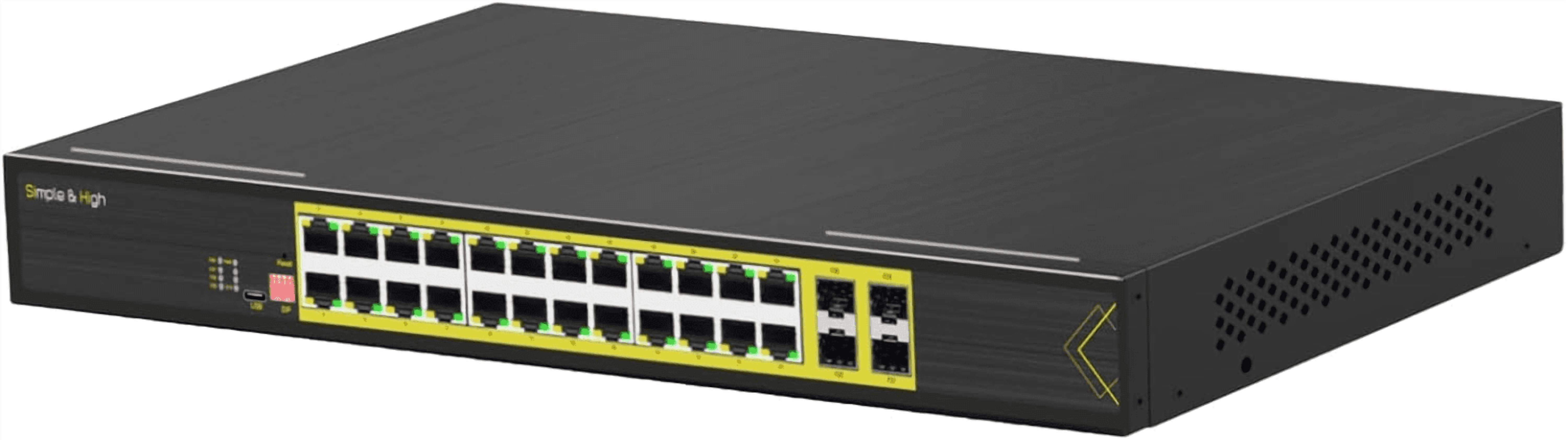 Managed 24 Port Gigabit Switch with 4 SFP Slots, USB-C Management & Redundant DC Power, L2+ Rackmount Network Switch for Business