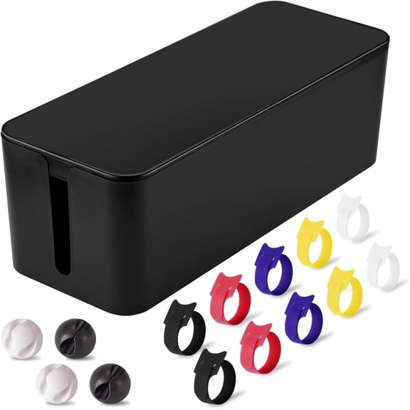 Management Box - Large Organizer Box to Wires & Power Strips, TV & Desk Wires, Cord Organizer Box for & Office, Black