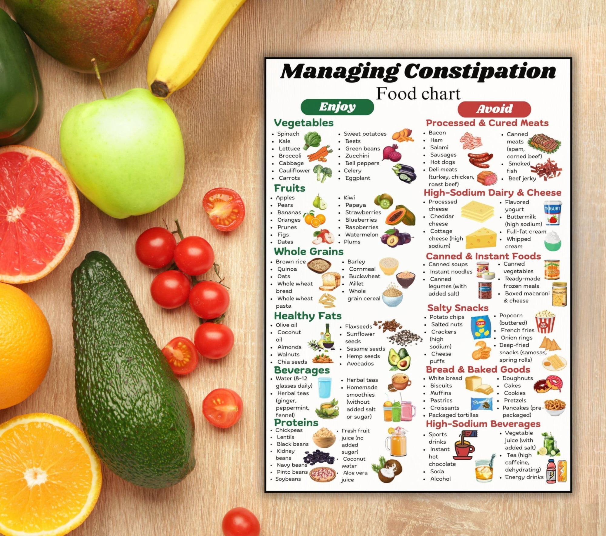 Management Of Constipation Food Guide Poster, Constipation Prevention ...
