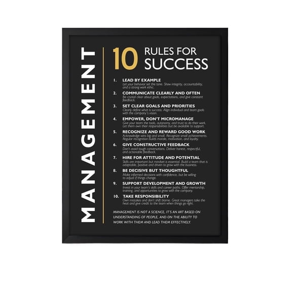 Management Leadership Poster 10 Rules For Success Office Wall Decor