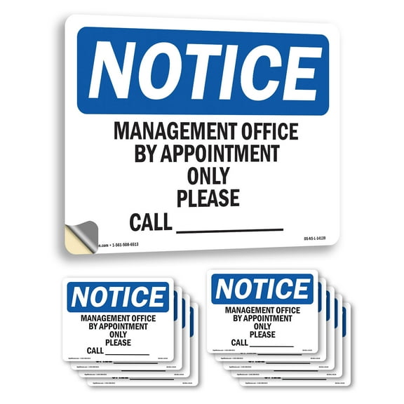 Manager's Office By Appointment Only Please OSHA Notice Vinyl Decal Label 10 Inch x 7 Inch - 10 Pack