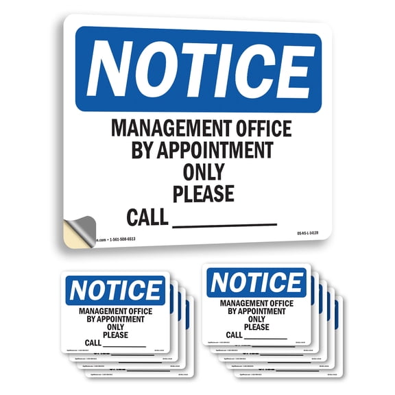 Manager's Office By Appointment Only Please OSHA Notice Vinyl Decal Label 5 Inch x 3.5 Inch - 10 Pack