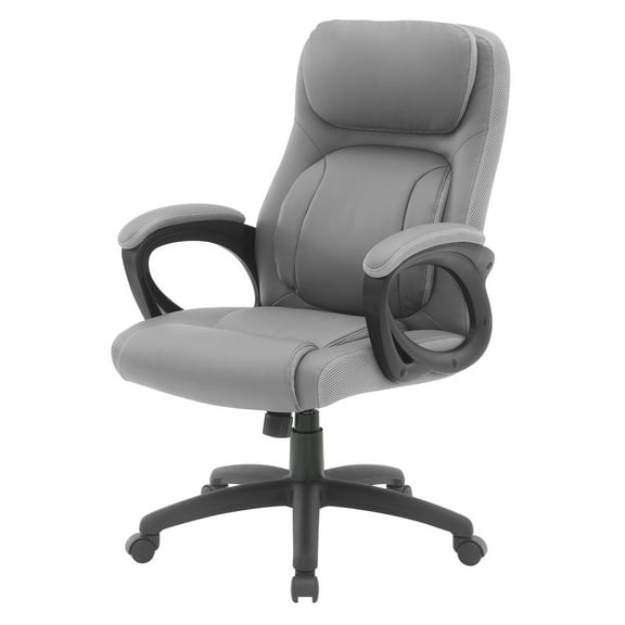 Managers Chair Taupe Faux Leather and Gray Mesh Accents with Padded Arms