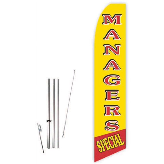 Managers Special Yellow/Red Super Novo Feather Flag - Complete with 15ft Pole Set and Ground Spike