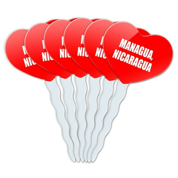 Managua Nicaragua Heart Love Cupcake Picks Toppers - Set of 6