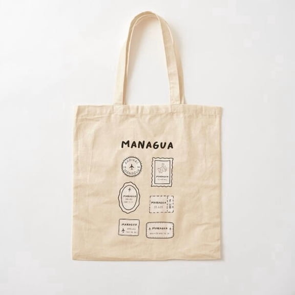 Managua Travel Stamp Collection Minimalist Design Canvas Tote Bags, Reusable Shopping Bag